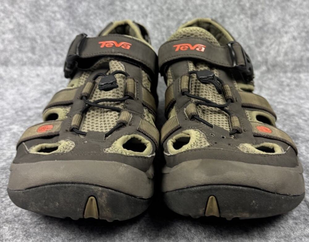 Teva Mens Omnium Hiking Sandals/Bungee Cord Olive Green/Orange Closed Toe SZ 10